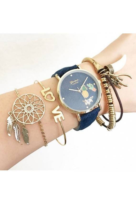 Mėlynas džinsinis laikrodis Geneva Platinum