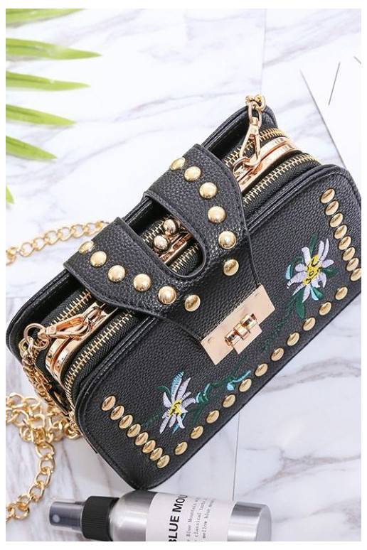 Juodos spalvos mini rankinė "Embroidery Flowers"