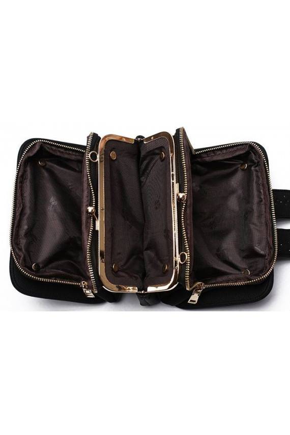 Juodos spalvos mini rankinė "Embroidery Flowers"