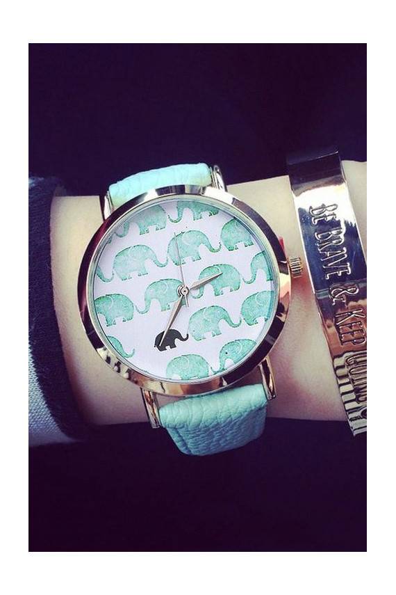 Žalsvai melsvas laikrodis "The Lucky Elephant"