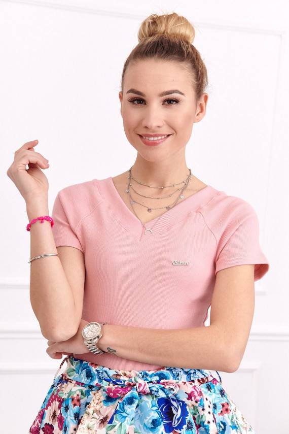 Moteriška palaidinė su trumpomis rankovėmis  rausvo atspalvio