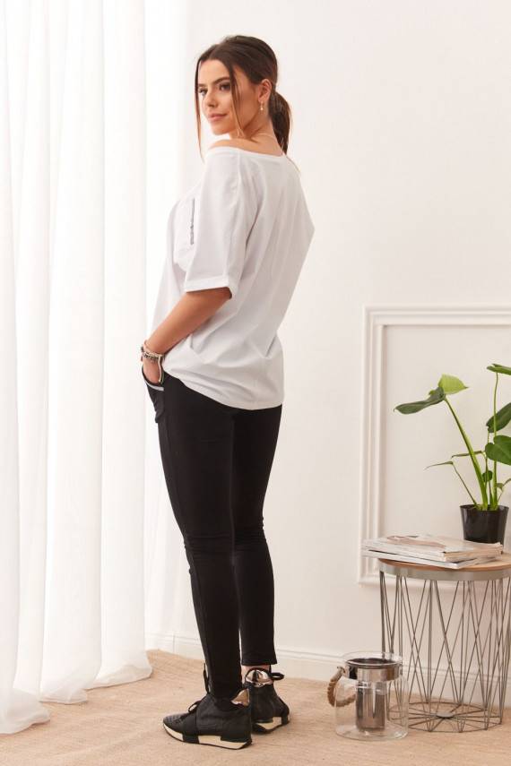 Moteriškas sportinis komplektas su trumpomis rankovėmis baltos ir juodos spalvos DD_1014_WHITE/BLACK