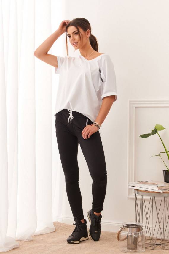 Moteriškas sportinis komplektas su trumpomis rankovėmis baltos ir juodos spalvos DD_1014_WHITE/BLACK