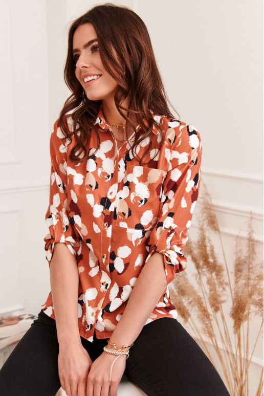 Klasikinio modelio moteriški marškinukai su įdomiais raštais rudos spalvos DD_0491_GINGER Klasikinio modelio moteriški marškinukai su įdomiais raštais rudos spalvos DD_0491_GINGER