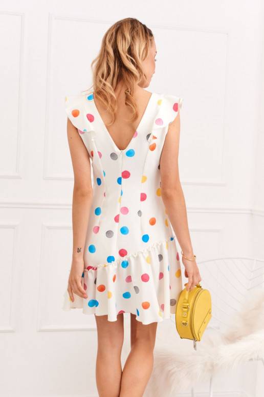 Elegantiška suknelė su raukinukais ir spalvotais taškeliais