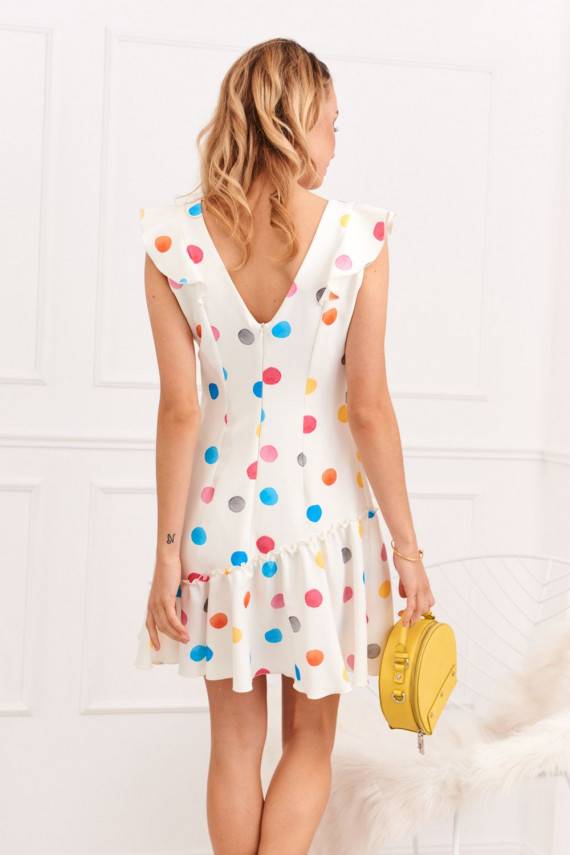 Elegantiška suknelė su raukinukais ir spalvotais taškeliais