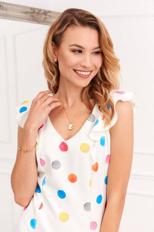 Elegantiška suknelė su raukinukais ir spalvotais taškeliais