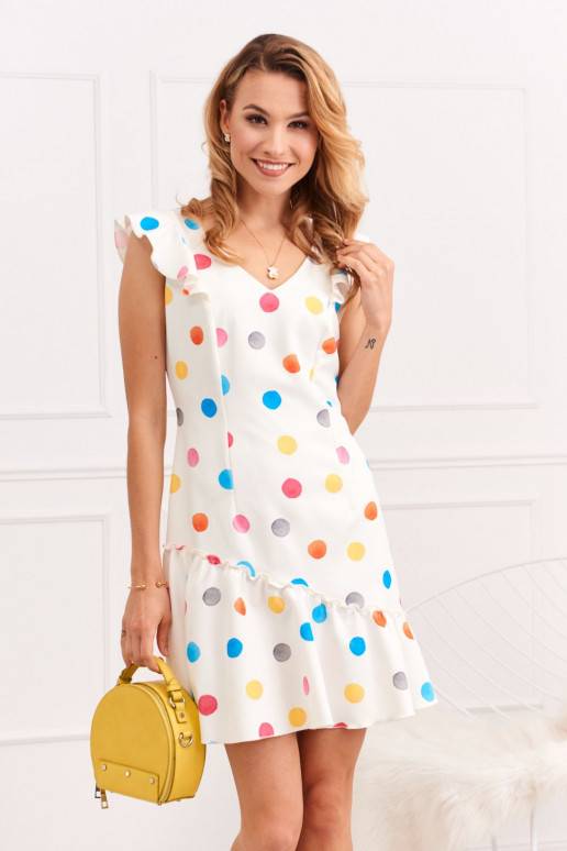 Elegantiška suknelė su raukinukais ir spalvotais taškeliais