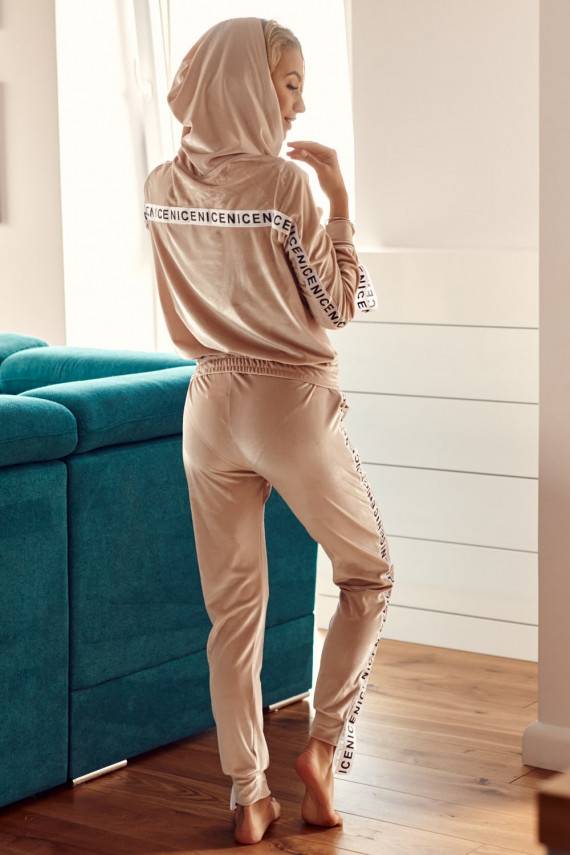 Veliūrinis komplektas su juostelėmis dramblio kaulo spalvos DD_32650_BEIGE