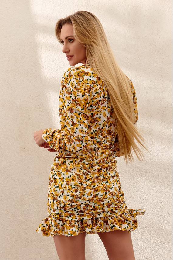 Suknelė su gėlių raštais geltonos spalvos DD_PR3018_YELLOW