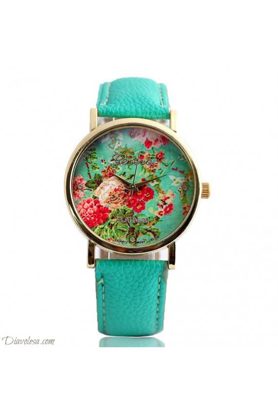 Gėlėtas mėtinis "Geneva" laikrodis