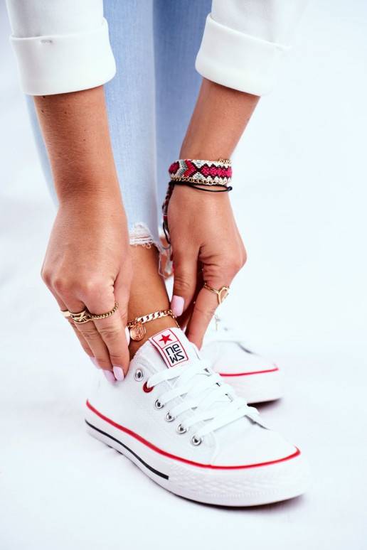   Klasikinio modelio laisvalaikio batai baltos spalvos su raudonu dekoru Ecoma