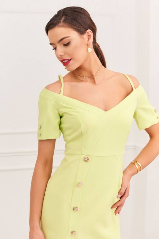 Elegantiška suknelė z dekoltem carmen žalios spalvos 0484
