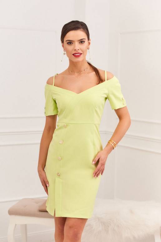 Elegantiška suknelė z dekoltem carmen žalios spalvos 0484 Elegantiška suknelė z dekoltem carmen žalios spalvos 0484