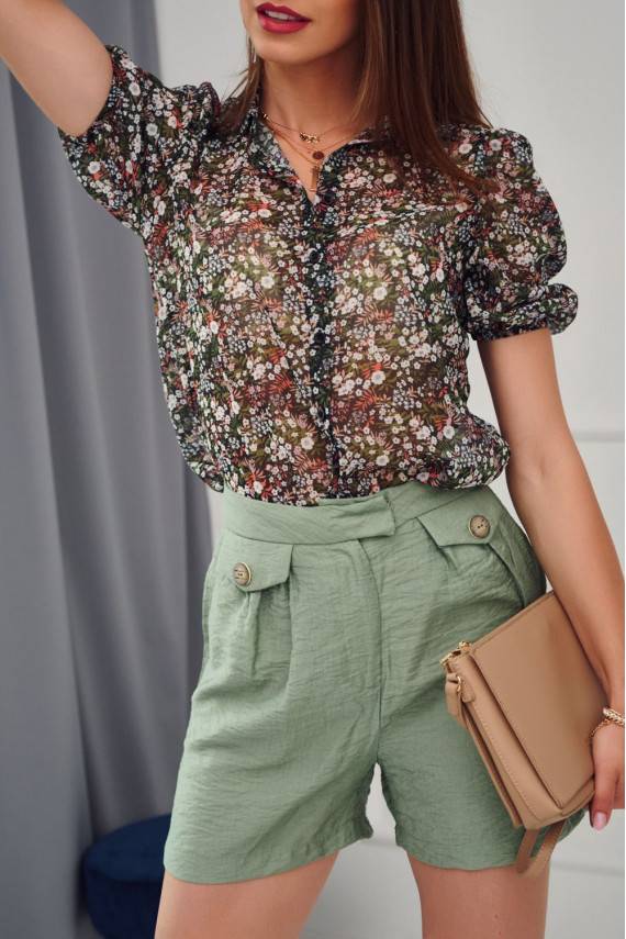 Lengvo audinio marškiniai su gėlėmis juodos spalvos MP26855