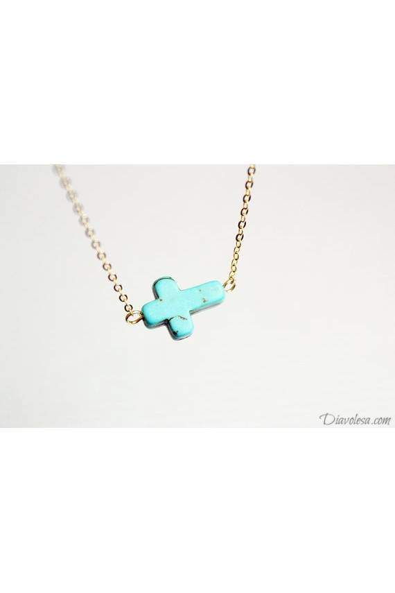 Kaklo papuošalas "Turquoise Cross"