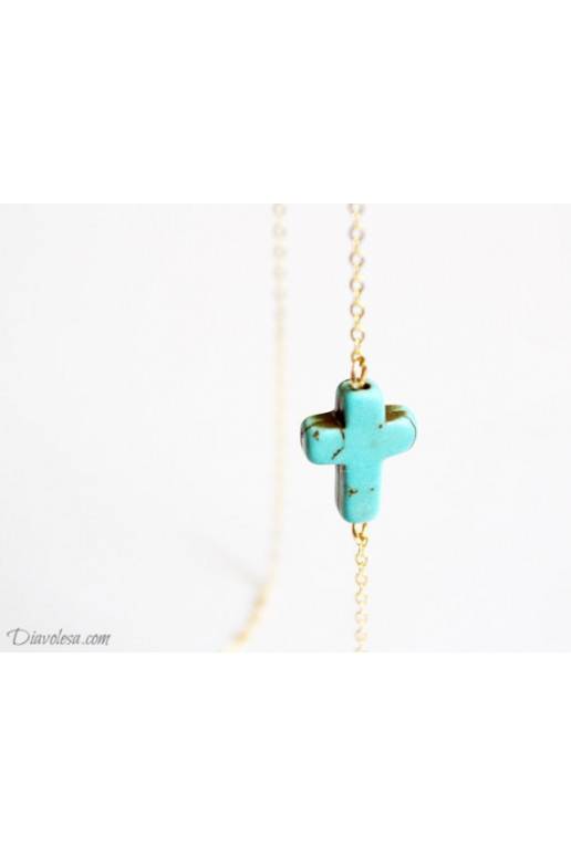 Kaklo papuošalas "Turquoise Cross"
