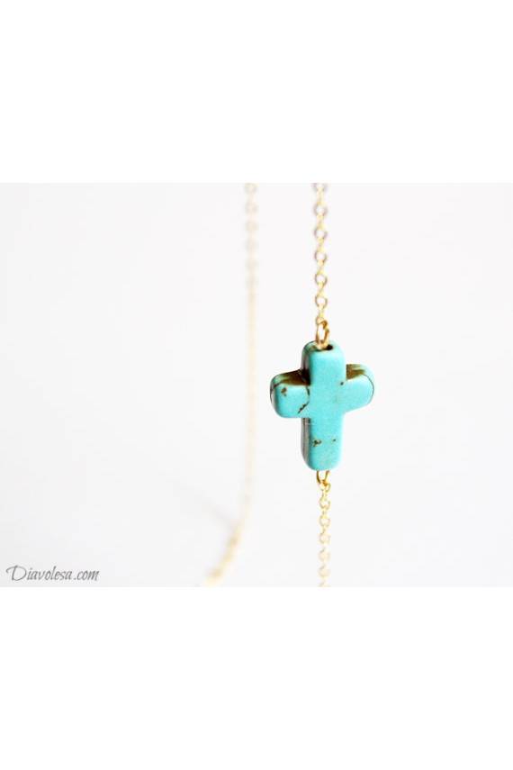 Kaklo papuošalas "Turquoise Cross"