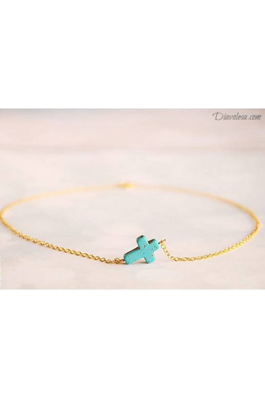 Kaklo papuošalas "Turquoise Cross"