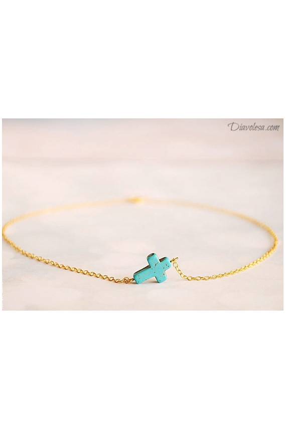 Kaklo papuošalas "Turquoise Cross"