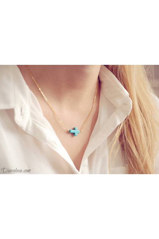 Kaklo papuošalas "Turquoise Cross"