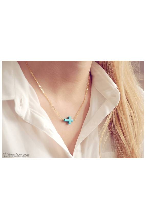 Kaklo papuošalas "Turquoise Cross"