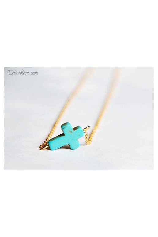 Kaklo papuošalas "Turquoise Cross"