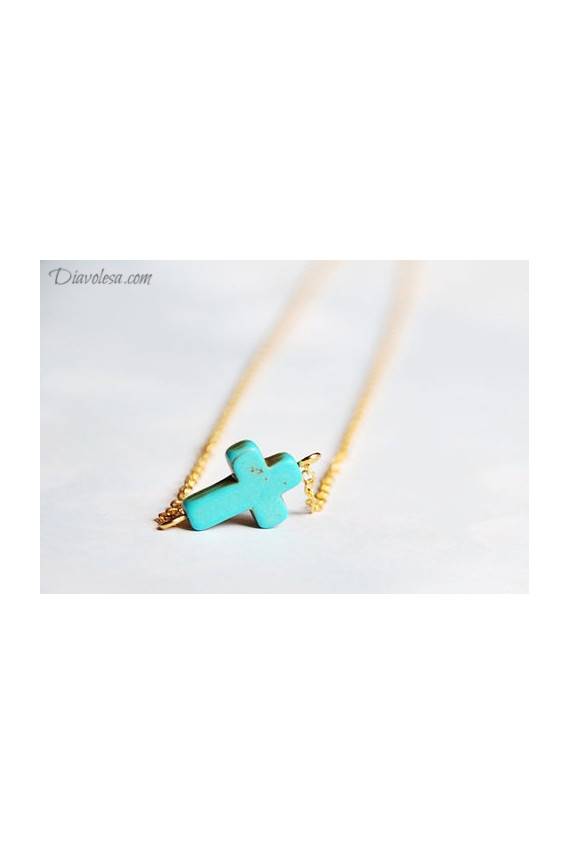 Kaklo papuošalas "Turquoise Cross"