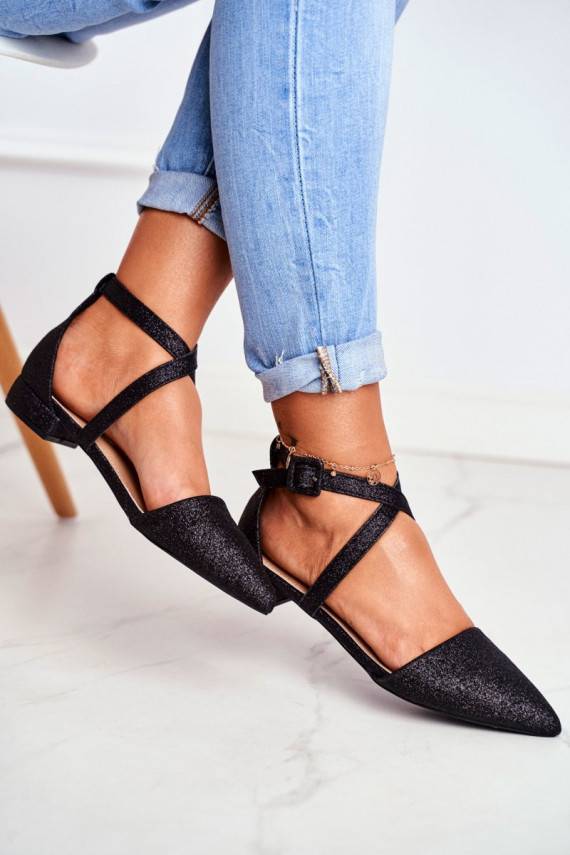 Balerinos su blizgesiu su smailiomis nosytėmis juodos spalvos Vontare