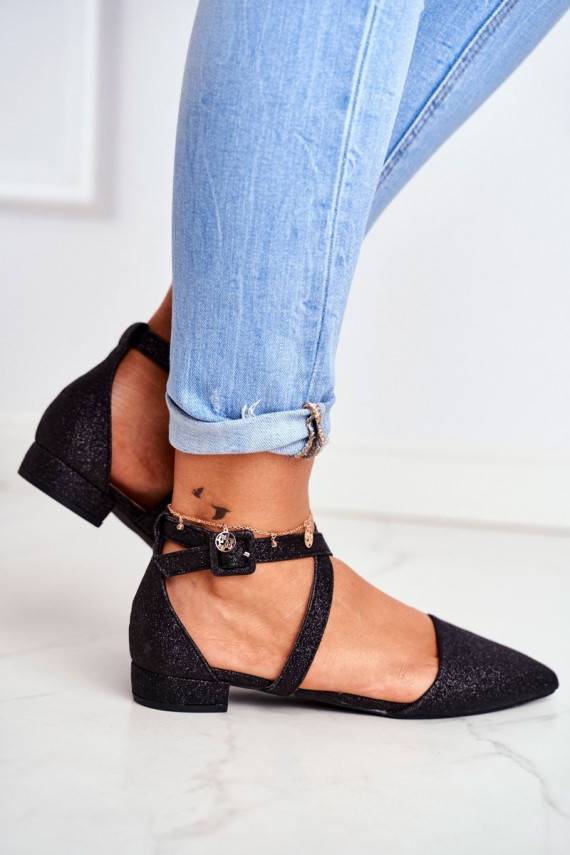 Balerinos su blizgesiu su smailiomis nosytėmis juodos spalvos Vontare