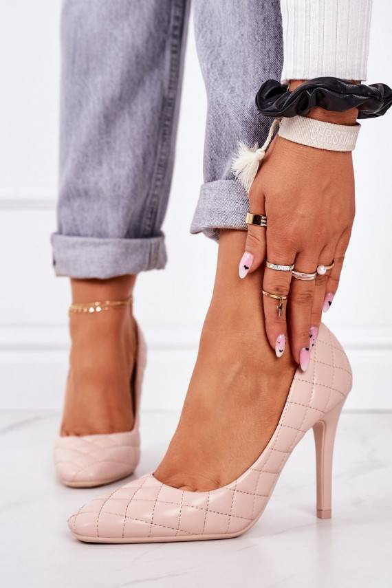 Elegantiško stiliaus dygsniuoti aukštakulniai bateliai smėlio spalvos Rosanna