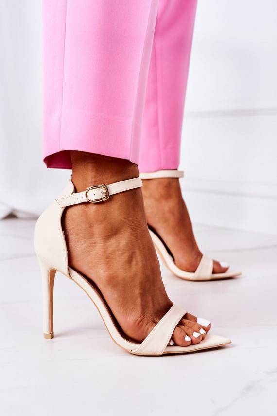 Elegantiško stiliaus basutės su plonais kulniukais Lu Boo smėlio spalvos