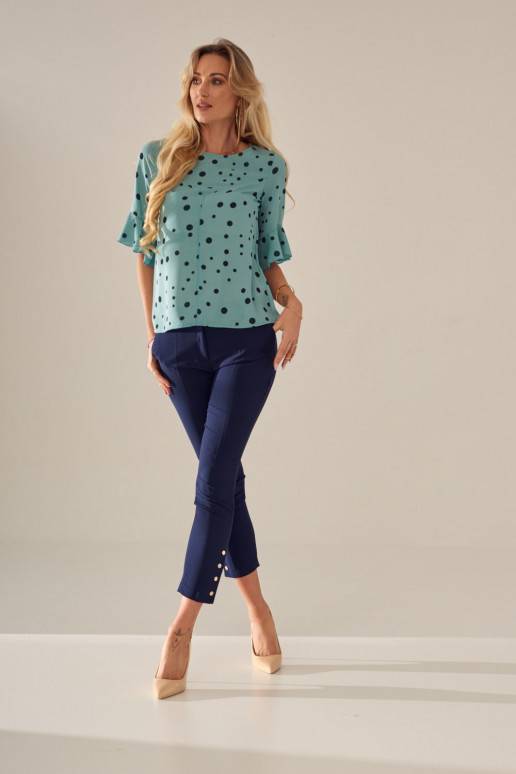 Moteriška palaidinė su taškučiais alyvuogių spalvos Moteriška palaidinė su taškučiais alyvuogių spalvos