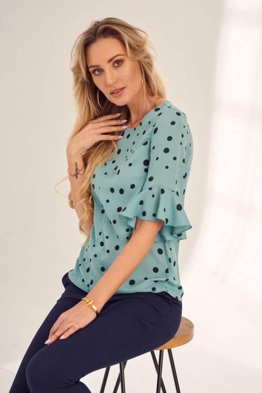 Moteriška palaidinė su taškučiais alyvuogių spalvos Moteriška palaidinė su taškučiais alyvuogių spalvos