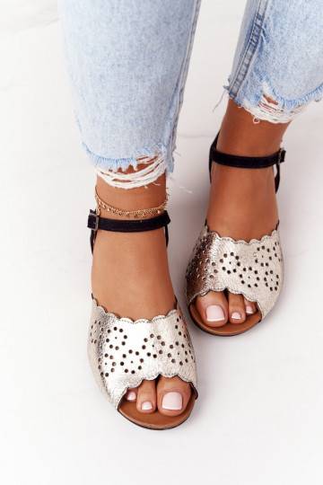 Moteriškos basutės iš natūralios odos  05199-25 Juodos ir-aukso spalvos 2