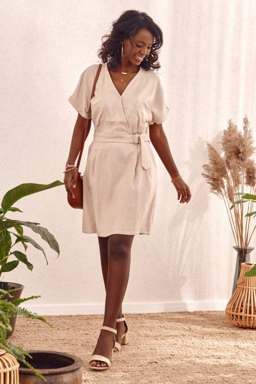 Suknelė su voko tipo iškirpte smėlio spalvos