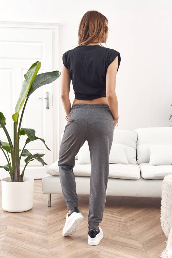 Sportinės kelnės su juostelėmis tamiai pilkos spalvos 01035