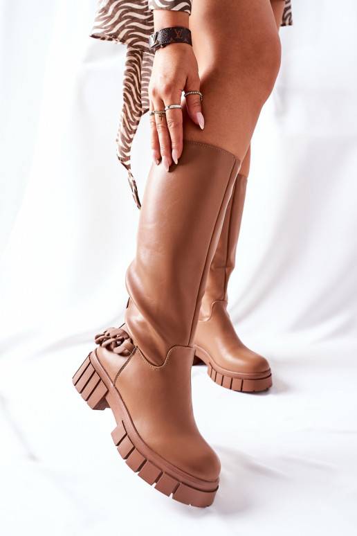  rudos spalvos ilgaauliai batai su grandinėlėmis Teardown 