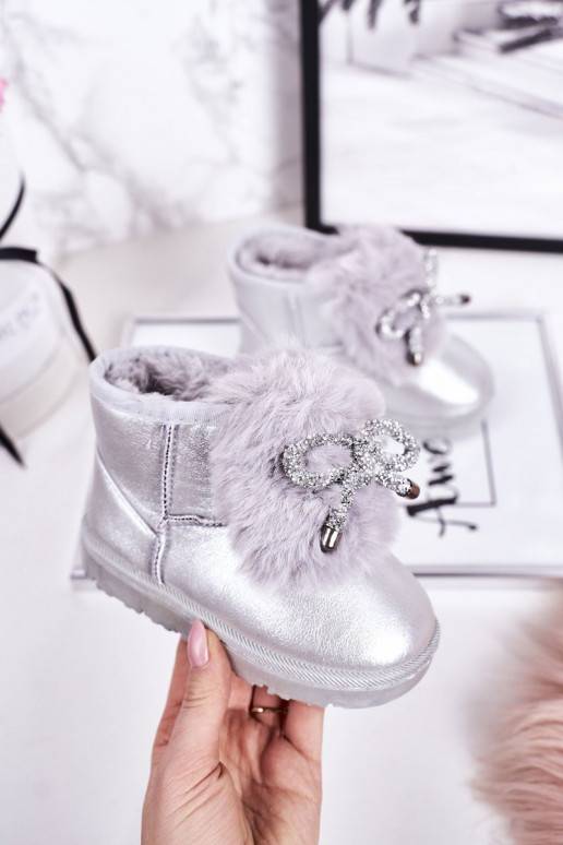 Vaikiški sniego batai pašiltinti su kailiuku viduje sidabro spalvos Aurora
