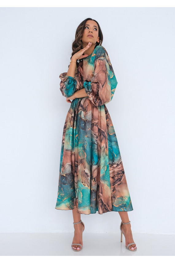 Midi satininė suknelė su raštais