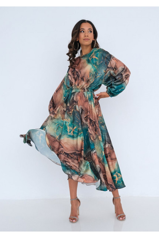 Midi satininė suknelė su raštais Midi satininė suknelė su raštais