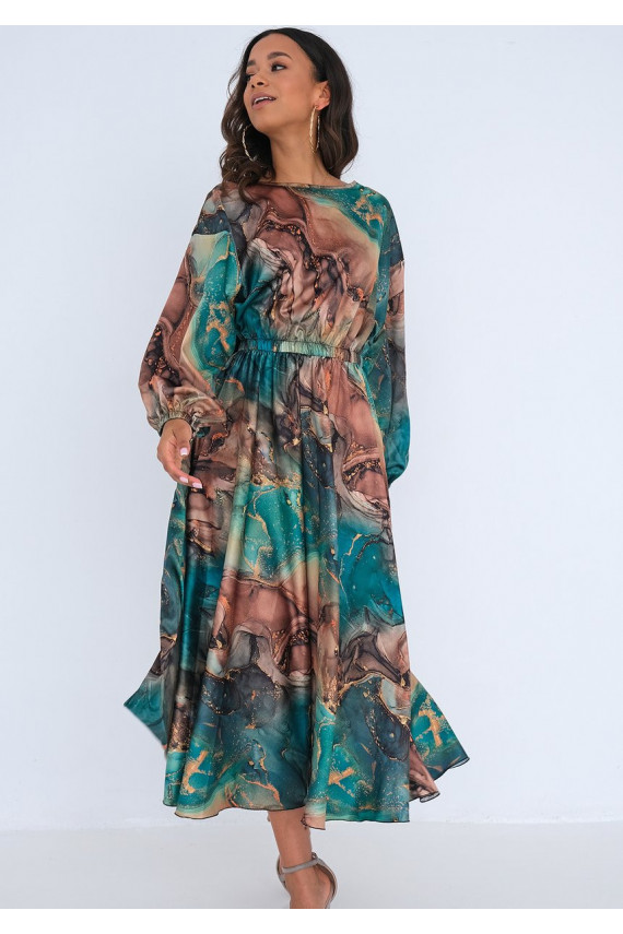 Midi satininė suknelė su raštais