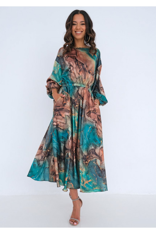 Midi satininė suknelė su raštais Midi satininė suknelė su raštais