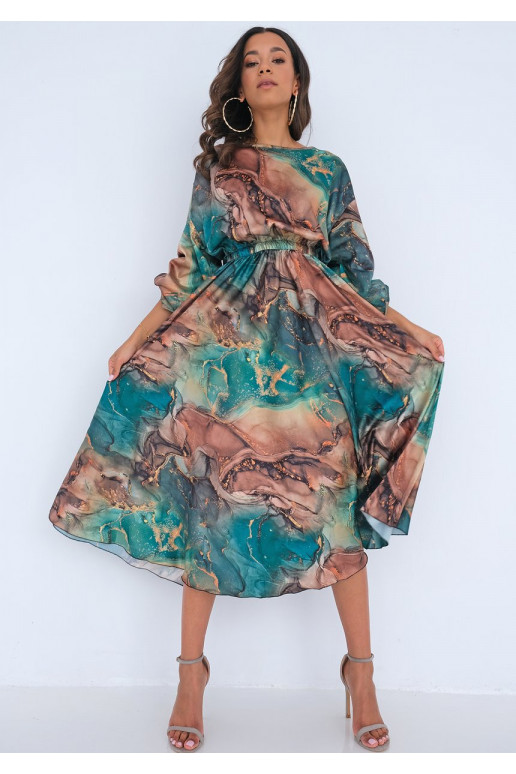 Midi satininė suknelė su raštais Midi satininė suknelė su raštais