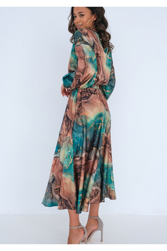 Midi satininė suknelė su raštais