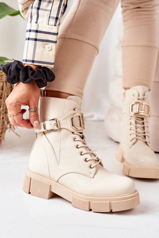 pašiltinti auliniai batai su aukso spalvos sagtimis smėlio spalvos Maybelle