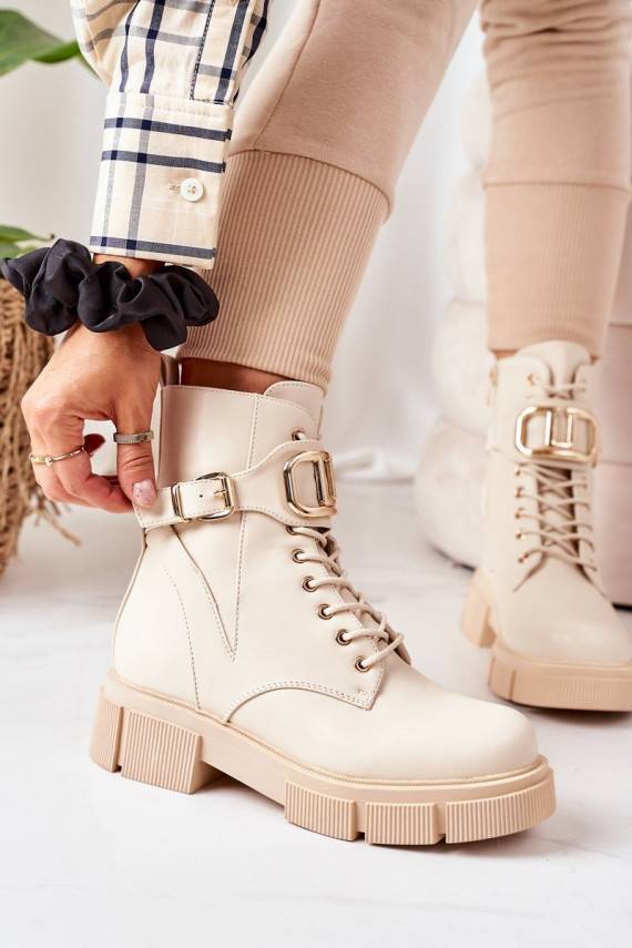 pašiltinti auliniai batai su aukso spalvos sagtimis smėlio spalvos Maybelle