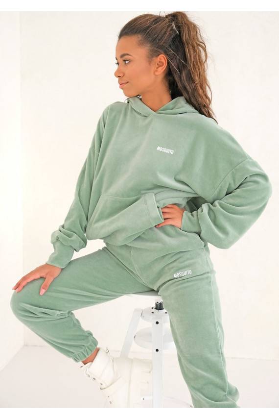 Džemperis su gobtuvu šviesios kreminės spalvos