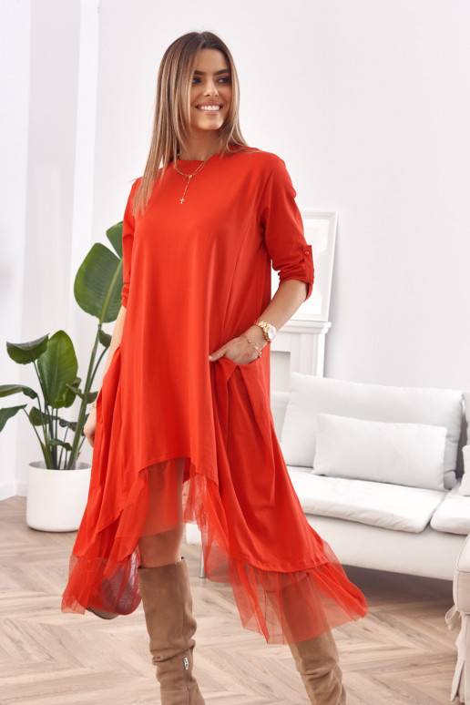 Asimetriška suknelė oversize raudonos spalvos