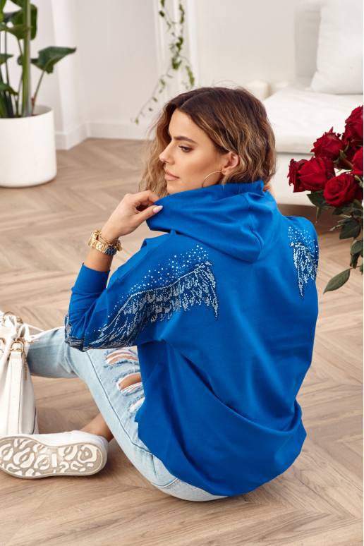 Džemperis su gobtuvu ir aplikacija gale karališkos mėlynos spalvos Džemperis su gobtuvu ir aplikacija gale karališkos mėlynos spalvos